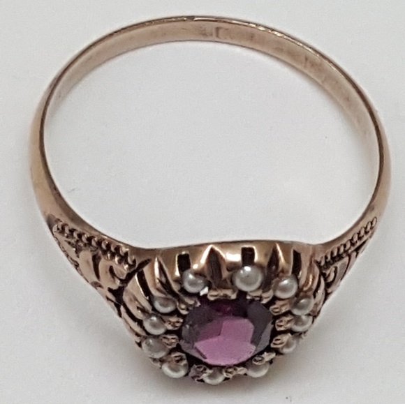 12k gold genuine amethyst seed  pearl enamel ring main image 1